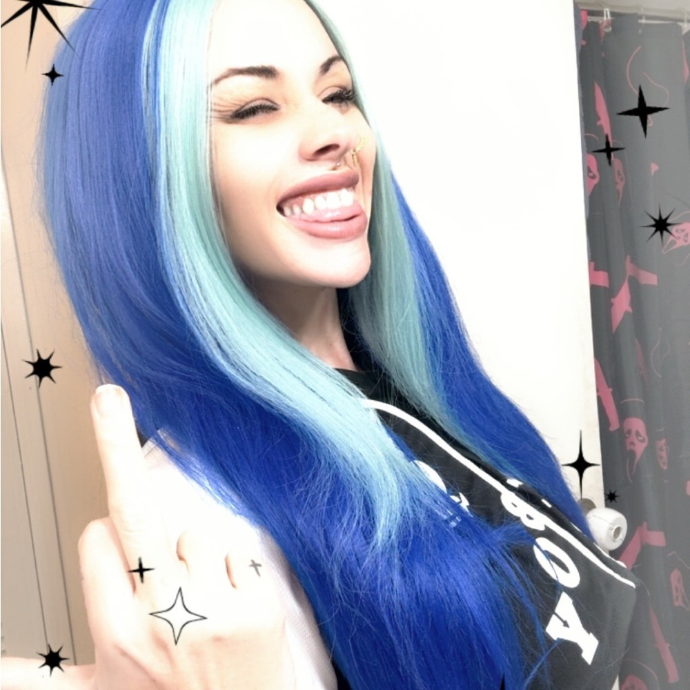 Blue and Light Blue Women's Hair Wig - Picture 4 of 6